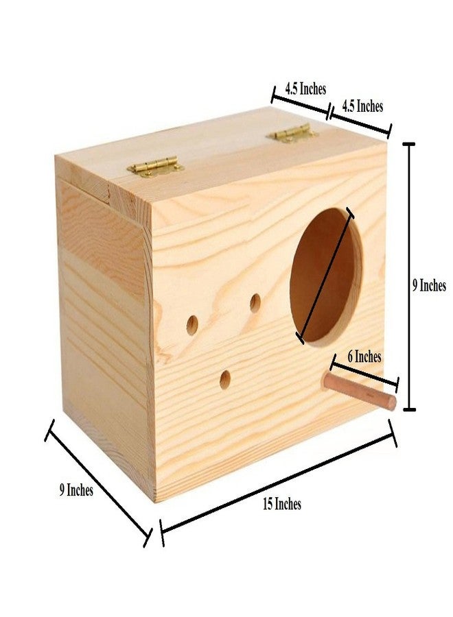سايج سكوير صندوق تربية الطيور Sage Square Special Combo مقاس 15 بوصة مصنوع من الخشب الطبيعي، قابل للتعليق، مع مجثم ومواد تعشيش (450 جرامًا) للببغاء الكوكاتو، وببغاء الأمازون، وببغاء المكاو، والببغاء الرمادي الأفريقي - Image 3